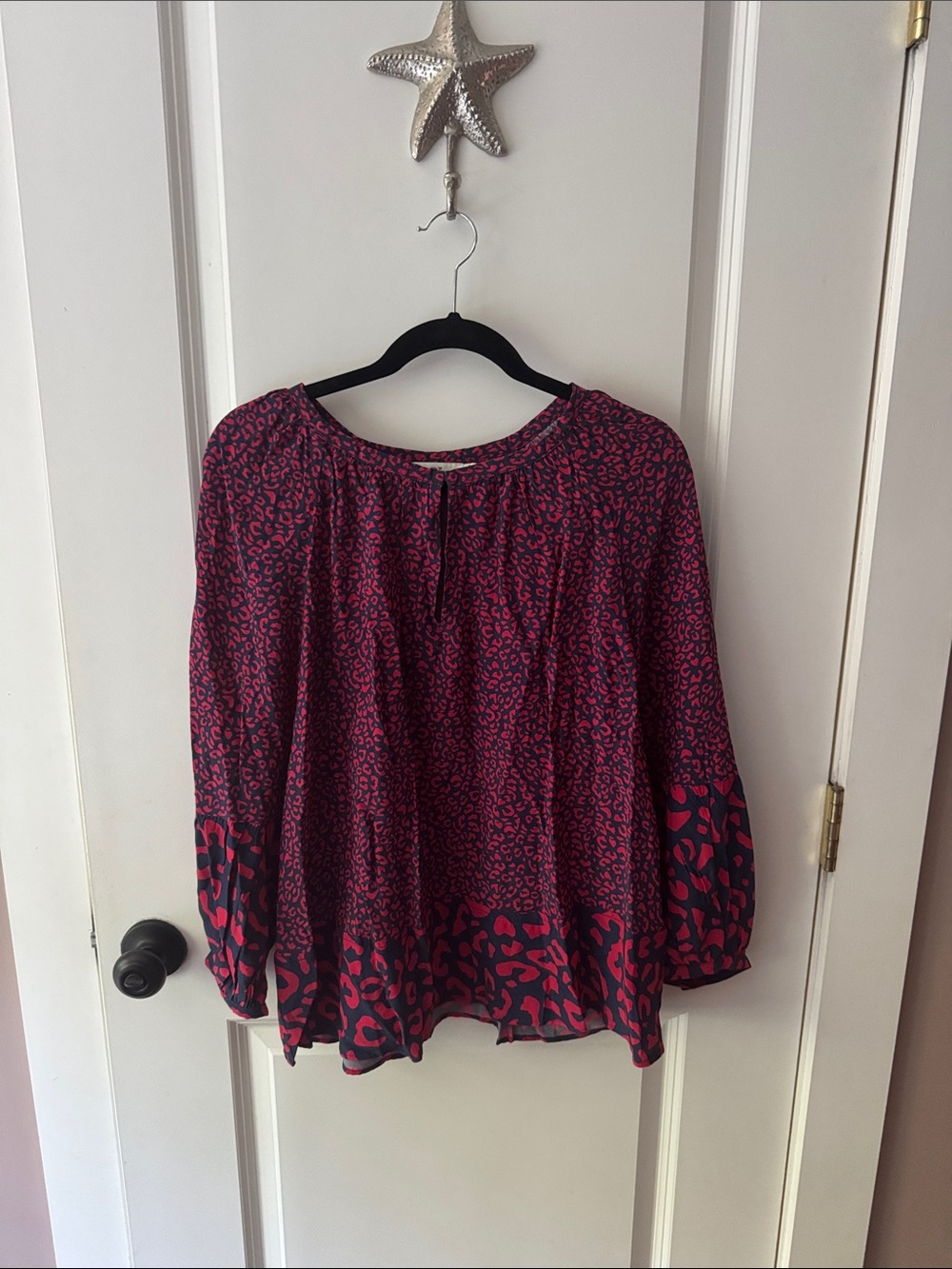 Vineyard Vines Red and Navy Printed Peasant Blouse